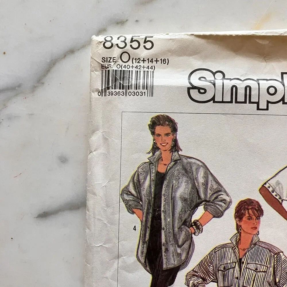 Vintage Simplicity 8355 Misses Loose-Fitting Shirt Pattern Size‎ 12-14-16 Uncut